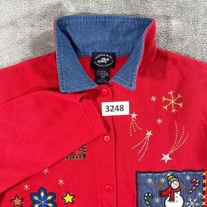 Moving Bleu Christmas Cardigan Kids S Red Snowman Reindeer Ugly Sweater Ribbed
